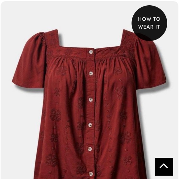 Torrid Embroidered Square Neck Flutter Short Sleeve Top plus 1X brown rust Fall - Picture 3 of 6